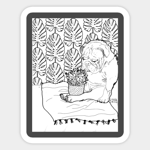 Bulldog and Succulent Sticker by donnadavisart1